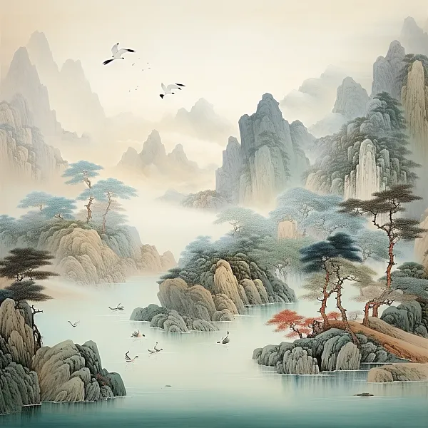 山水古诗词国画宋代风格海报-图巨人