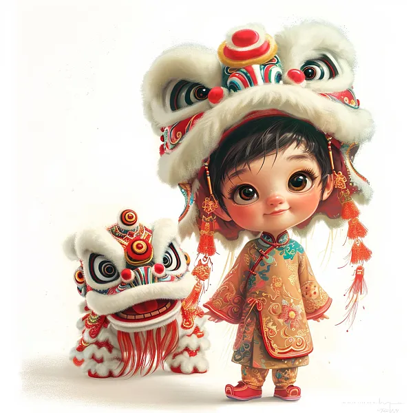 皮克斯风格，中国传统的古代小男孩，春天站起来，全身上下，头上-图巨人
