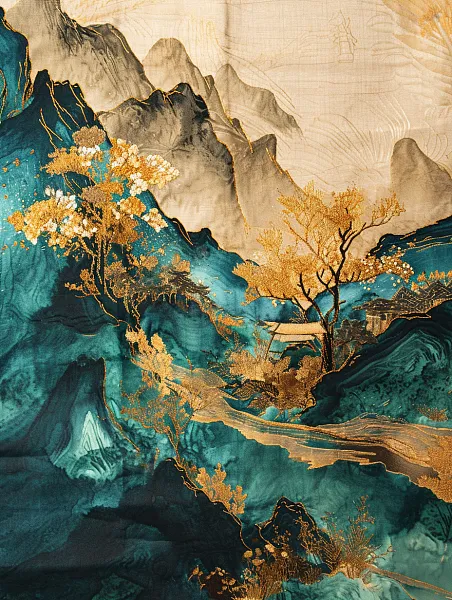 鎏金山水画海报-图巨人