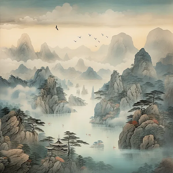 山水古诗词国画宋代风格海报-图巨人