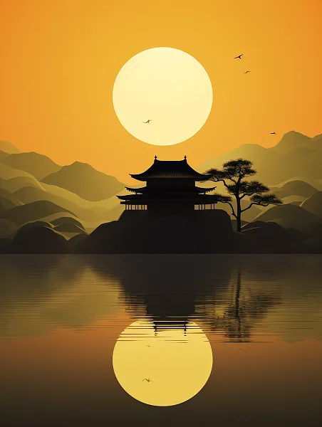 古典极简主义插图，中国山水画，中国禅宗，海安时代极简主义，中-图巨人