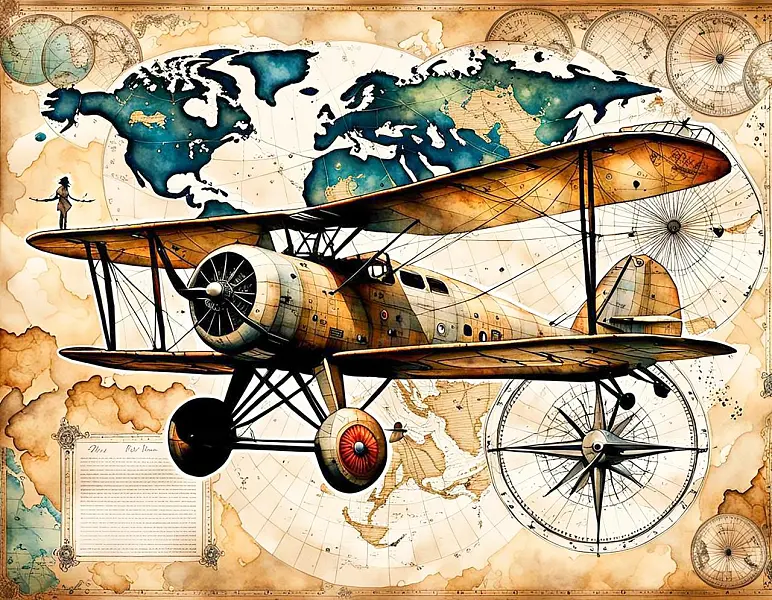 Ai产生的 双平面 飞机 航班 旅行 航空 世界地图 引擎 技术-图巨人