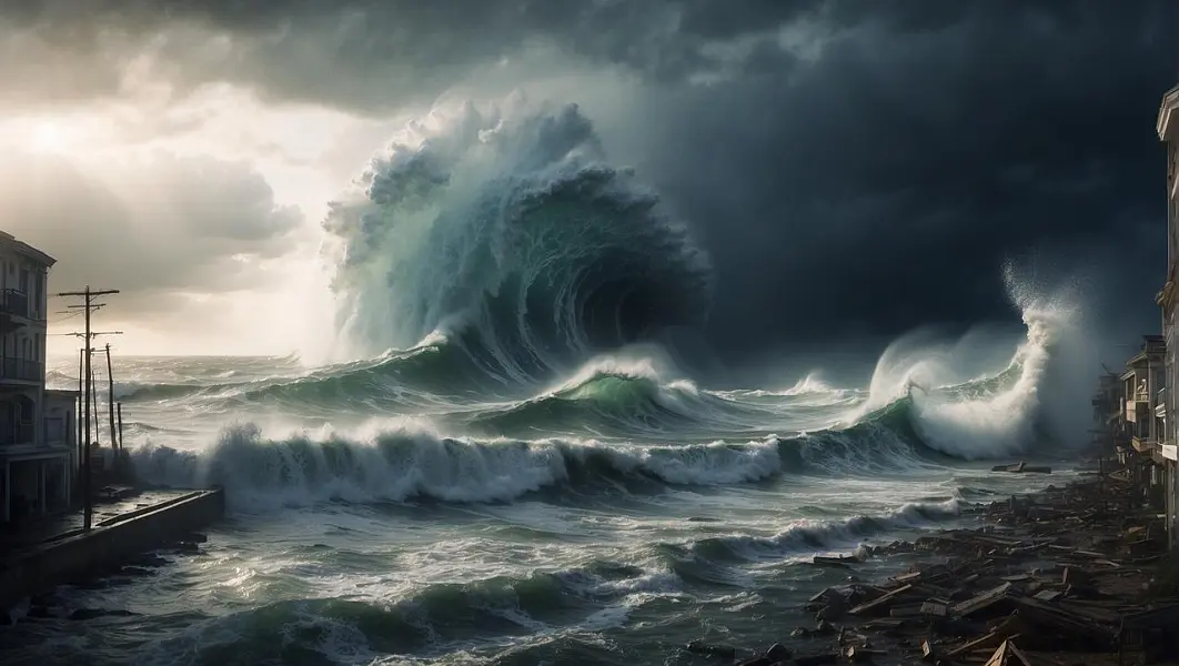 Ai产生的 海啸 海 海浪 破坏 自然 海浪 海浪 自然 自然-图巨人