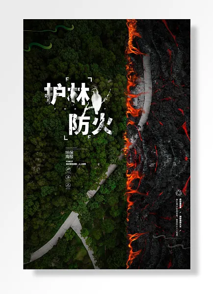 森林是我家预防森林火灾保卫绿色家园人人有责环保海报森林防火-图巨人