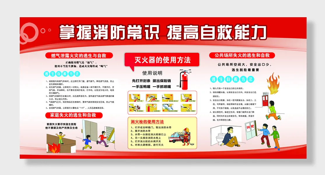 掌握消防常识，提高自救能力宣传栏-图巨人