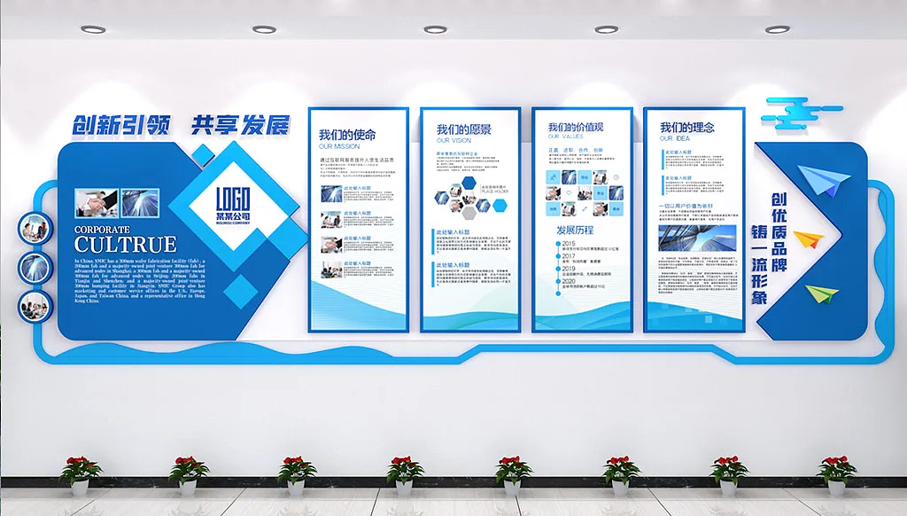 创新引领共享发展创品牌铸流企业愿景形象墙-图巨人