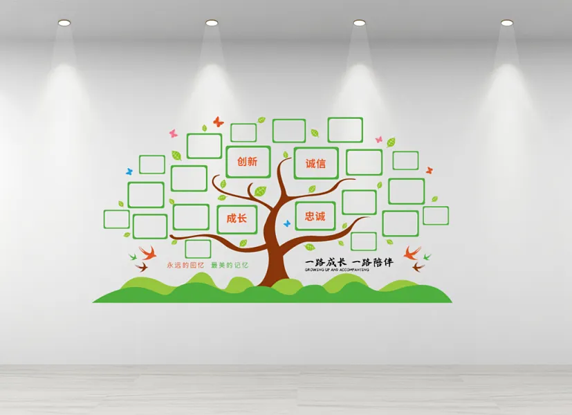 企业文化墙公司优秀员工照片形象墙树卡通员工风采-图巨人