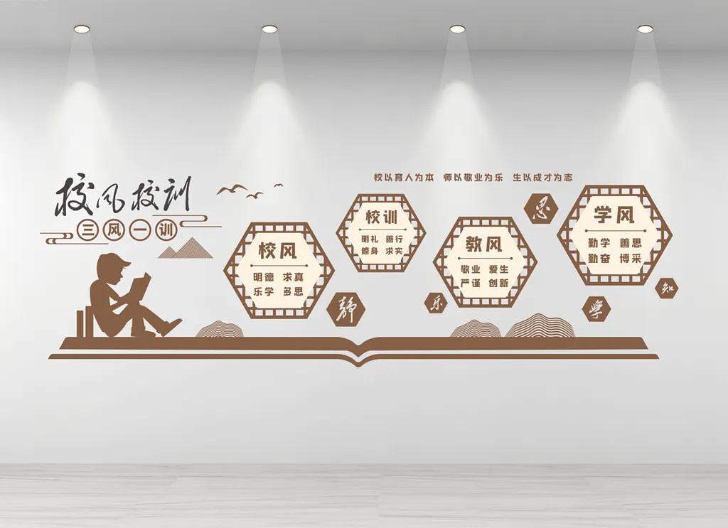 古典三风一训校风校训文化墙