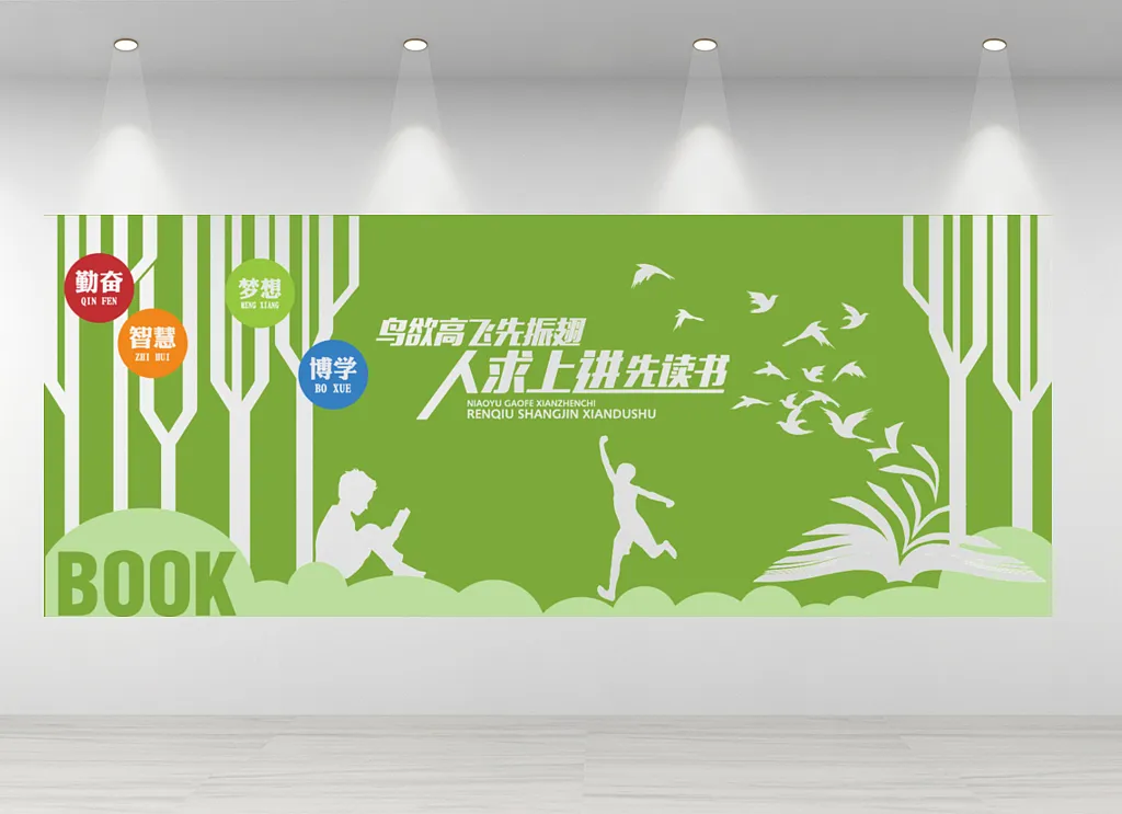 校园校园图书室阅览室励志文化墙新书书