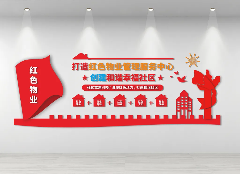 红色物业文化墙