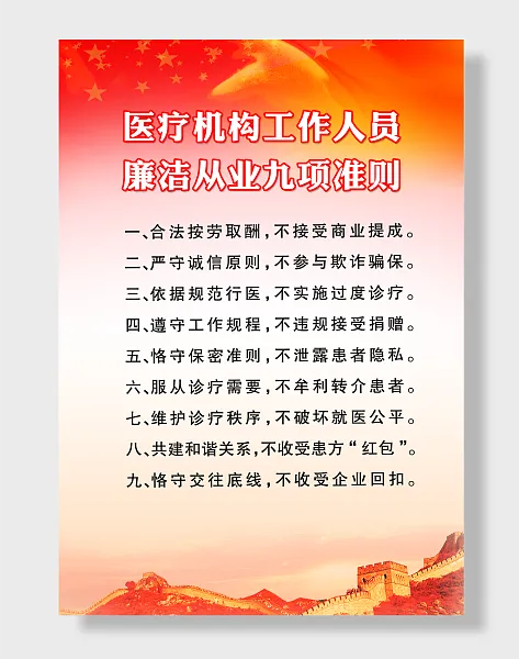 医疗机构工作人员廉洁从业九项准则九不准-图巨人