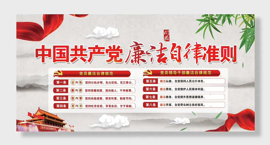 中国共产党廉洁自律准则党建宣传展板-图巨人