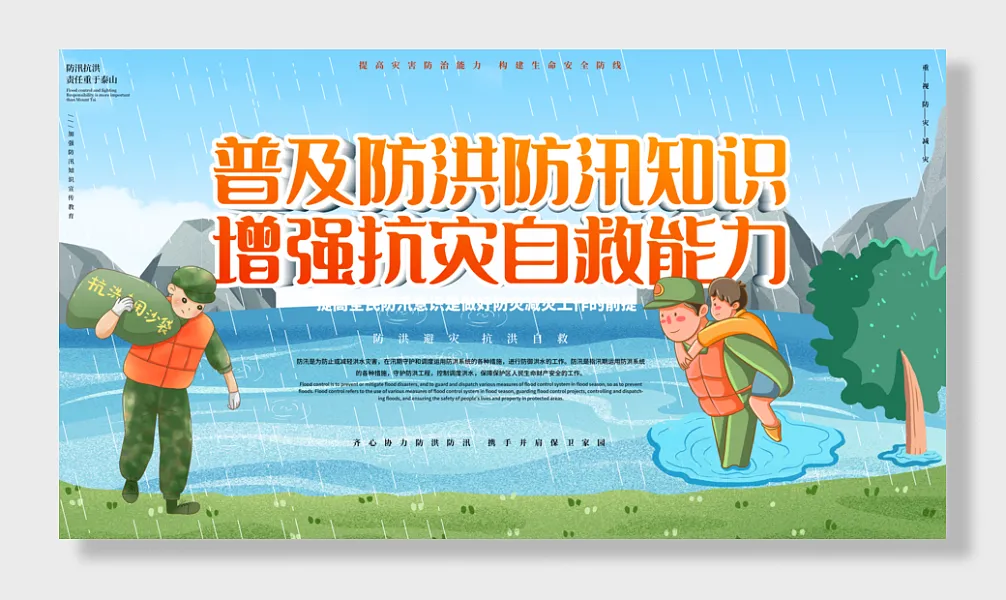 防洪防汛抗洪救灾抗灾科普宣传内容型展板-图巨人