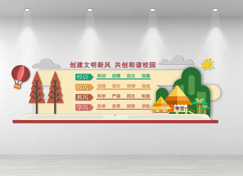 三风一训文化墙校风校训文化墙