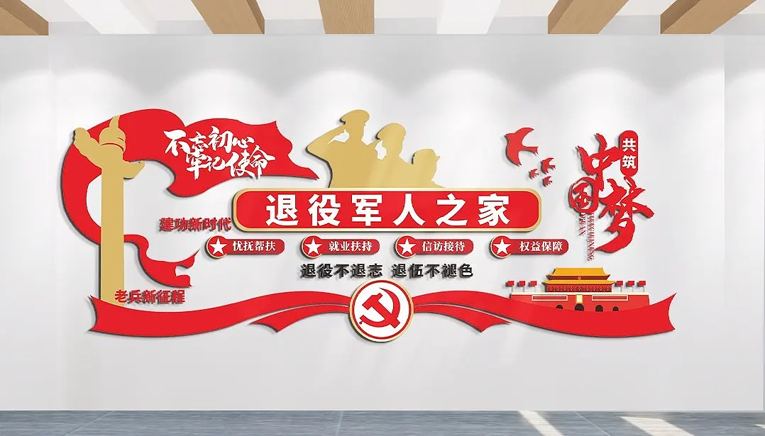 不忘初心退役军人之家文化墙