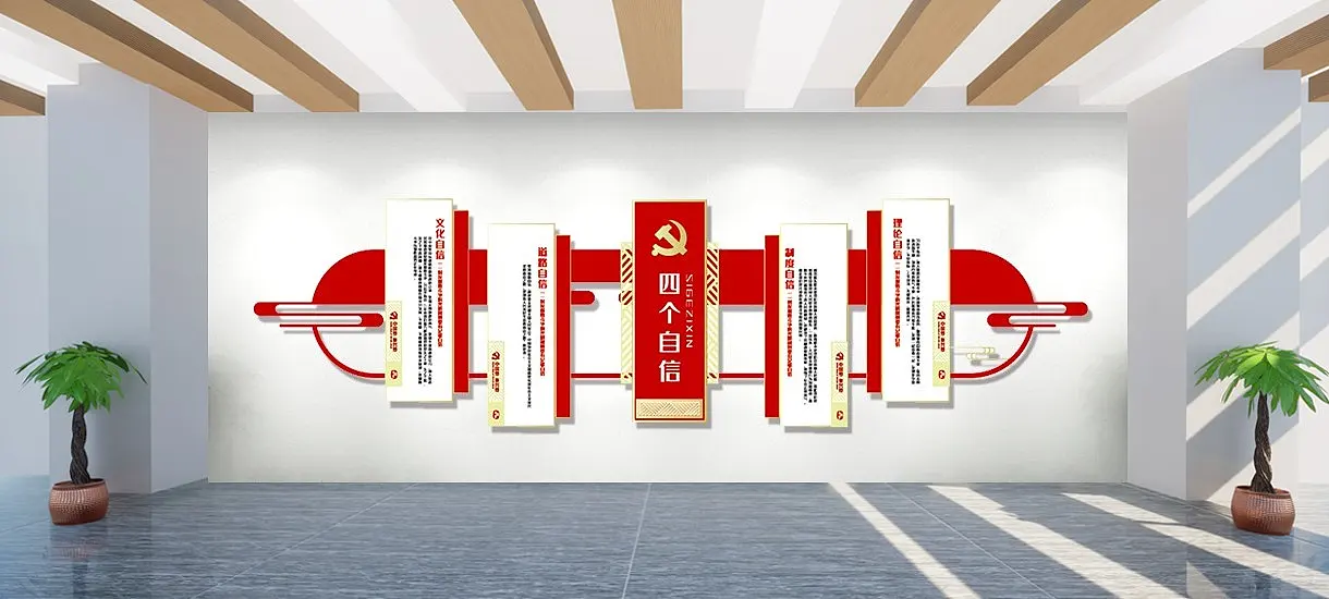 红色四个自信党建党员文化墙