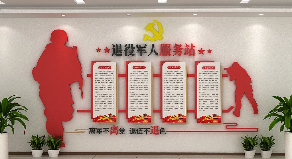 红色退役军人服务中心文化墙-图巨人